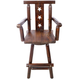 Rustic Bar Stool - Fir Wood Construction, Chair withDecorative Star Backrest, Footrest,Wide Armrest, W465P221179