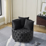 ZNTS Velvet Upholstered Swivel Chair for Living Room, with Button Tufted Design and Movable Wheels, W48790917