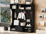 U-Can 57'' Hall Tree with 6 Hooks, Coat Hanger, Entryway Bench, 3-in-1 Design, A Spacious Drawer for N724P264673B