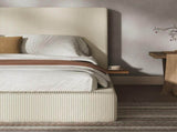 California King Upholstered Platform Bed Frame with Sliding Side Shelves, Corduroy Padded Bed with W1820P510295