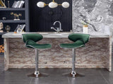 Masaccio Velvet Upholstered Adjustable Swivel Barstool, Set of 2, Green T2574P164845