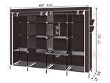 67" Clothes Closet Portable Wardrobe Clothes Storage Rack 12 Shelves 4 Side Pockets Dark Brown 71588089