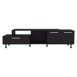 Athol 69" Wide Two-Tier Tv Stand Black with one pull-down door cabinet, one double-door cabinet and B200P286968