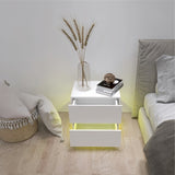 White Color High Glossy 2 Drawers Bedside Table with RGB Led Light Nightstand with Bluetooth Control W2139142767