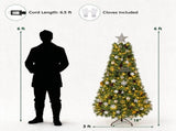 6FT Pre-Lit Artificial Christmas with Ornaments, 215 Warm White LED Lights, PVC Hinged Xmas 94474203