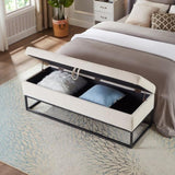 58.6" Bed Bench Metal Base with Storage Beige Velvet W1097119558