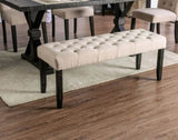 Classic Ivory 1PC BENCH Button Tufted Linen Like Fabric Solid wood Chair Upholstered Seat Breakfast B011104803