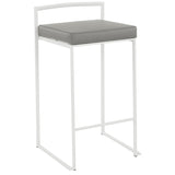 Fuji Contemporary Stackable Counter Stool in White with Grey Faux Leather Cushion by LumiSource B202P222383
