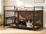 Furniture Style Dog Crate 360&deg Rotatable Adjustable Height Bowls, Heavy-Duty Metal Dog Kennel 84216259