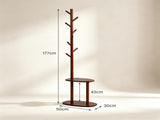 Freestanding Wooden Coat Rack with 8 Staggered Hooks & 2 Storage Shelves, Rubber Wood Hall Tree 96110880