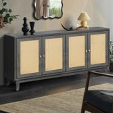 Handcrafted Premium Grain Panels,Rattan Sideboard Buffer Cabinet With 4 Rattan Doors, Modern Storage 99325873