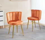 Modern ORANGE dining chair with iron tube golden color legs, velvet and comfortable W234P272377