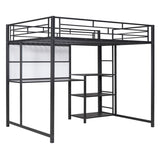 ZNTS Full Size Loft Bed with Desk and Whiteboard, Metal Loft Bed with 3 Shelves and Ladder, Black 36540591