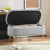 Oval Storage Bench for Living Room Bedroom End of Bed, Upholstered Storage Ottoman Entryway Bench N769P195486G