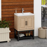 24" Bathroom Vanity White Ceramic Sink & Hot and Cold Faucet , Freestanding Bathroom Cabinet W688P224403