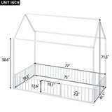 Twin Size Metal House Bed with Fence and Door, White MF315932AAK
