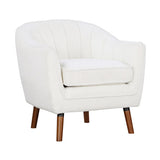 Mid-Century Modern Accent Chair 1pc White Chenille Fabric Upholstered Channel Stitched Back Brown B011P182510