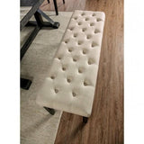 Classic Ivory 1PC BENCH Button Tufted Linen Like Fabric Solid wood Chair Upholstered Seat Breakfast B011104803