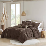 7 Piece Micro Corduroy Comforter Set Brown King B035P266665