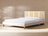 Toscana Queen Upholstered Cane Back Platform Bed, Antique White Polyester B2719P385736