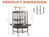 61.5inch Wrought Iron Large Rolling Bird Cage with Play Top and Stand for Parrots Lovebird Cockatiel 87150313