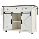 53.7" Farmhouse Kitchen Island with Power Outlet, 2 Sliding Barn Door Kitchen Storage Island with 71702347