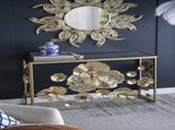 39.5" x 12" x 30.5" Gold Console Table with Mirrored Glass Top, Modern Entryway Table for Living W2078141937