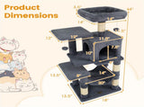 44" Multi-Level Cat Tree with Spacious Top Perch, 2-Door Condo & Hammock for Indoor Cats -Gray 97226898