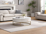 31.5 Inch Modern Round Coffee Table with Drawers, Faux MarbleTable with Storage, Coffee Table for W821P281502