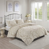 3 piece Tufted Cotton Chenille Damask Comforter Set Taupe King/Cal King B03597174