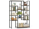 Freestanding Geometric Walnut Bookshelf 12 Staggered Shelves Metal Frame with Anti-Tip Kit 20854570