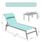 Patio Chaise Lounge Set of 3, Aluminum Pool Lounge Chairs with Side Table, Outdoor Adjustable W1859P172267