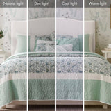 6 Piece Cotton Percale Quilt Set with Throw Pillows Aqua King/Cal King B035129022