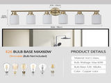 6-Light Golden Bathroom Vanity Light Fixture, Frosted Glass Shades, Modern Wall Mounted Lighting W1340P206703