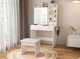 Small Makeup Vanity Desk with Mirror & Adjustable LED Lights,Built-in Power Outlet & Hidden Storage, 64240969