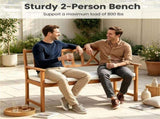 2 Person Acacia Wood Outdoor Loveseat Bench with Removable White Sponge Cushion, Heavy Duty Patio 71092308