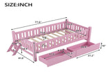 Wood Twin Size Platform Bed with Guardrail and 2 Drawers, Pink 58316824