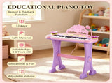 Pink 32-Key Kids Toy Piano Princess Style with Stool, MP3, Record, Flashing Lights & Microphone 66068426