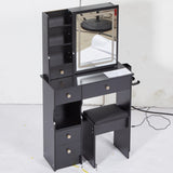 Small Size Left Drawer Desktop Vanity Table Cushioned Stool, 2 AC2 USB Power Station, Hair dryer W936P226037