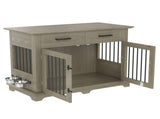 44.48" Large Dog Crate Furniture, Indoor Wooden Dog Kennel End Table with 2 Storage Drawers and 95356075