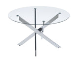 Dining Table with cross metal leg and tempered glass,Modern Space Saving Kitchen Table for Living W234P227891
