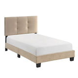 ZNTS 1pc Twin Platform Bed Light Brown Velvet Upholstered Adjustable Height Headboard Button Tufted Solid B011P203575