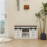 Modern Shoe Storage Bench, 2-Tier Entryway Bench with 2 Sliding Barn Doors & Full Soft Removable W282P224756