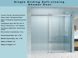 56" - 60" W x 76" H Frameless Shower Door Soft-closing Single Sliding, 1/4" Tempered Glass W1573P198748