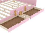 Full Size Platform Bed with Storage Drawers, Solid Wood Beds Frame with Bed Guardrail, Small Shelf, W1580P373245
