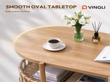 37.8" Oval Coffee Table with 2-Tier Rope Woven Storage Shelf, Melamine MDF Tabletop & Metal Frame, 09681273