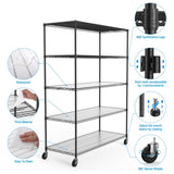 5 Tier 7500lbs Heavy Duty Adjustable Storage Rack Metal Shelf Wire Shelving Unit with Wheels & Shelf W155083059