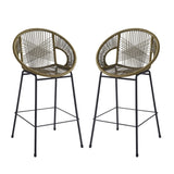 Ferrara Outdoor Patio Green Faux Wicker Barstool, Set of 2 N775P266222G