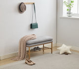 End of Bed Bench with Shelf, Linen Upholstered Storage Shoe Bench, Modern Bedroom Bench with Metal W2725P207314