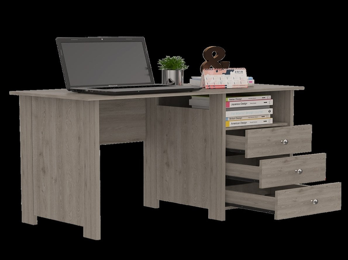 Grey Computer Desk Open Box Computer Desk with Open Storage Shelf and 3-Drawers, Light Gray B09713 ...